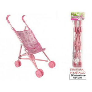 Passeggino Per Bambole Con Rotelle Colore Rosa Con Struttura In Metallo Bambine Gioco Richiudibile Giocattoli