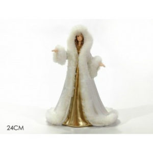 Bambola Natalizia Con Pelliccia Colore Bianco Vestito Oro Altezza 24 Cm Decorazioni Natalizie Addobbare Casa